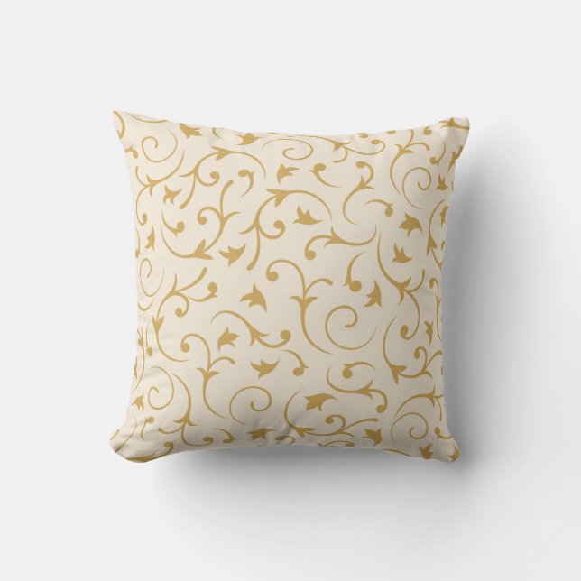 Baroque Swirls – Cream & Gold Throw Pillow (Front)