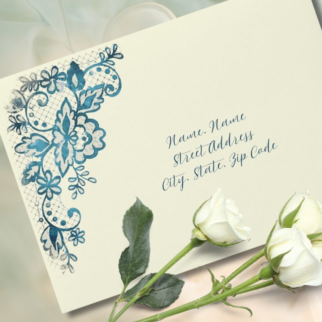 Baroque Teal and Gold Vintage Lace Wedding Envelope (Creator Uploaded)