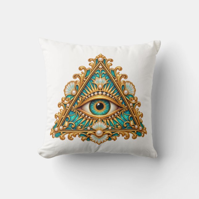 Baroque Teal Eye Throw Pillow (Front)