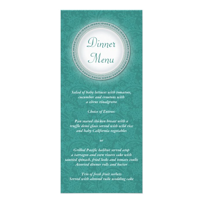 Baroque Teal Plaque Menu Rack Card