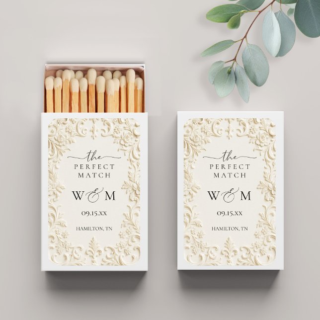 Baroque The Perfect Match Wedding Favors Matchbox (Baroque The Perfect Match Wedding Favors Matchbox Shown with White Box)