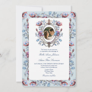 Baroque Toile Photo Wedding Invite with QR Code