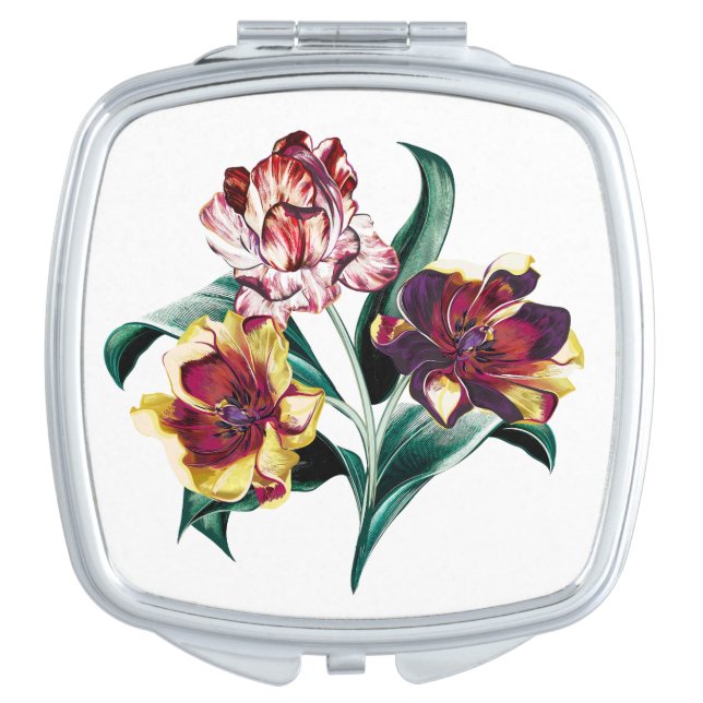 Baroque Tulip Floral  Compact Mirror (Front)