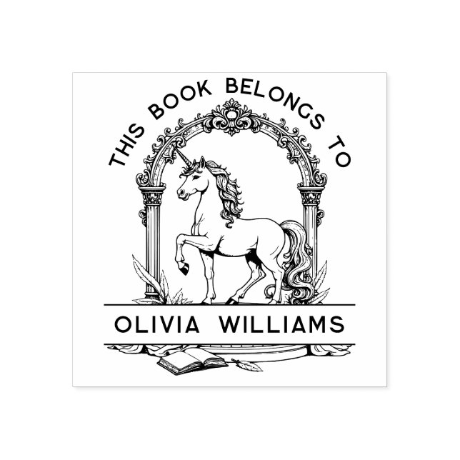 Baroque Unicorn Bookplate Stamp (Imprint)