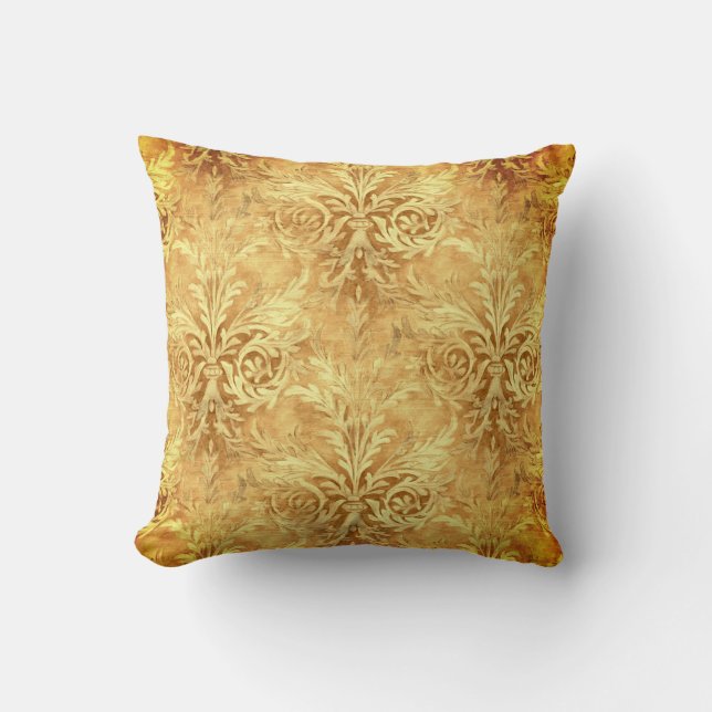 Baroque Victorian damask gold Throw Pillow (Front)