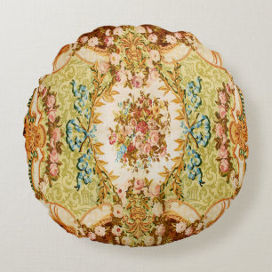 Baroque Victorian floral rose french tapestry Round Pillow