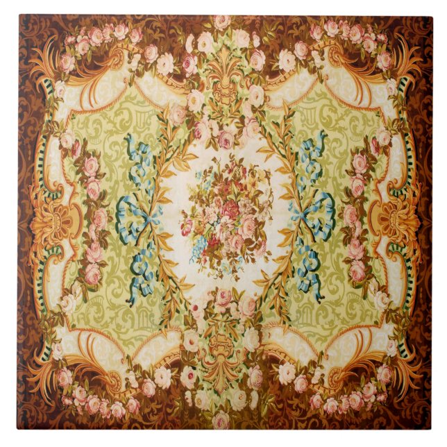 Baroque Victorian floral rose tapestry Ceramic Tile (Front)