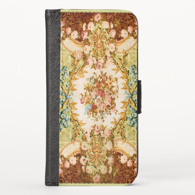 Baroque Victorian floral rose tapestry iPhone Wallet Case (Front)