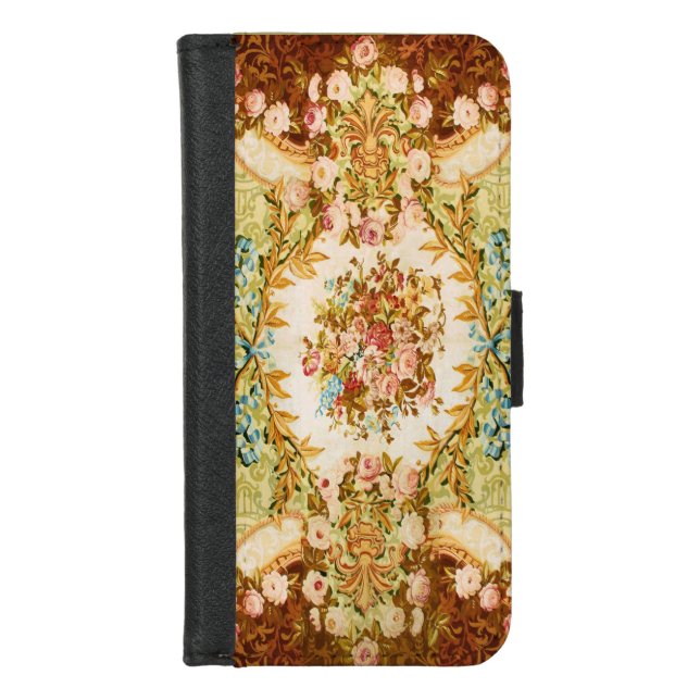 Baroque Victorian floral rose tapestry iPhone Wallet Case (Front)