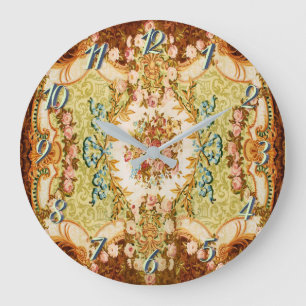 Baroque Victorian floral rose tapestry Large Clock