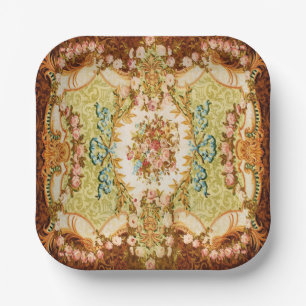 Baroque Victorian floral rose tapestry Paper Plate
