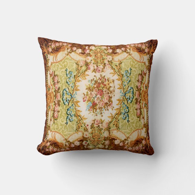 Baroque Victorian floral rose tapestry Throw Pillow (Front)