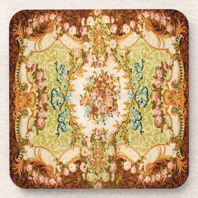 Baroque Victorian floral tapestry look  Beverage Coaster (Front)