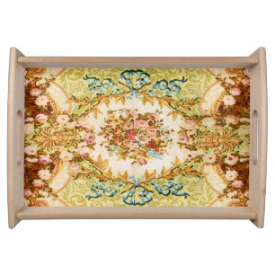 Baroque Victorian floral tapestry look pink brown Serving Tray