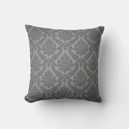 Baroque Vintage Damask  grey steel Throw Pillow