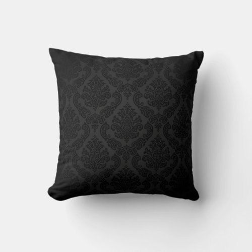 Baroque Vintage Damask  jet black Throw Pillow