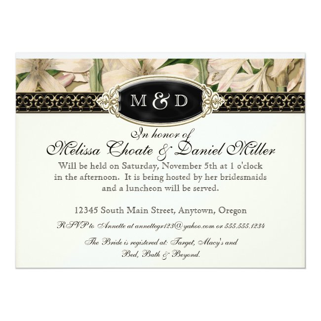 Baroque Vintage Lily Gold Formal Couples Shower Invitation