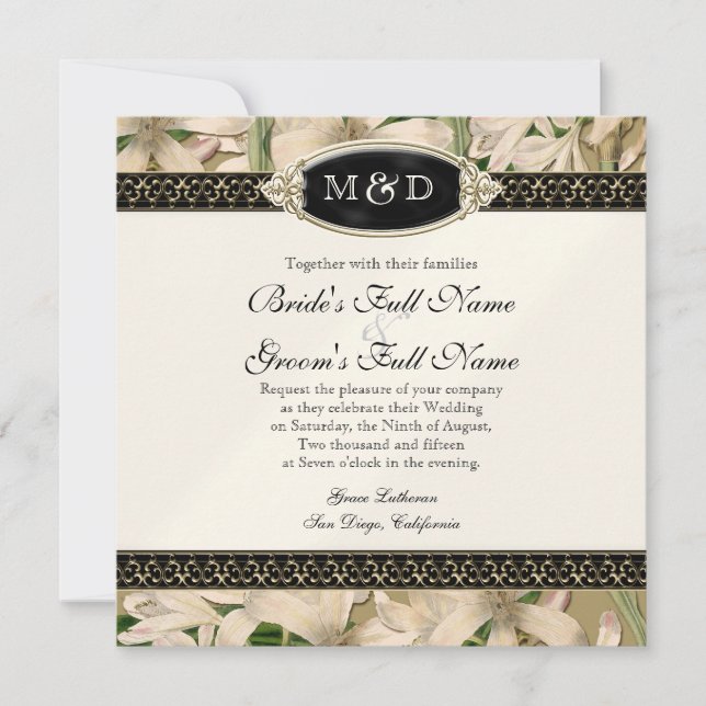 Baroque Vintage Lily Gold Formal Elegant Wedding Invitation (Front)