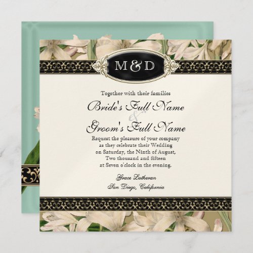 Baroque Vintage Lily Gold Formal Elegant Wedding Invitation