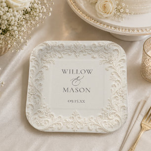 Baroque Vintage Scroll Floral Wedding Paper Plates