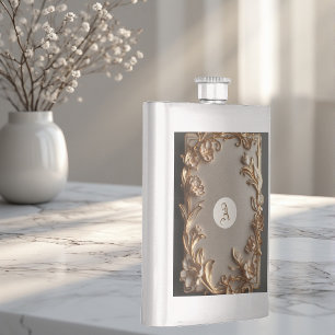 Baroque Vintage Topography Metallic Ivory Monogram Flask