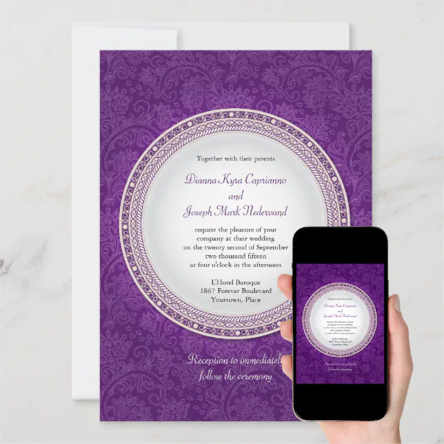 Baroque Violet Plaque Wedding Invitation Zazzle