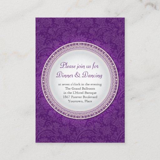 Customizable Baroque Violet Plaque Wedding Reception Card Business Card