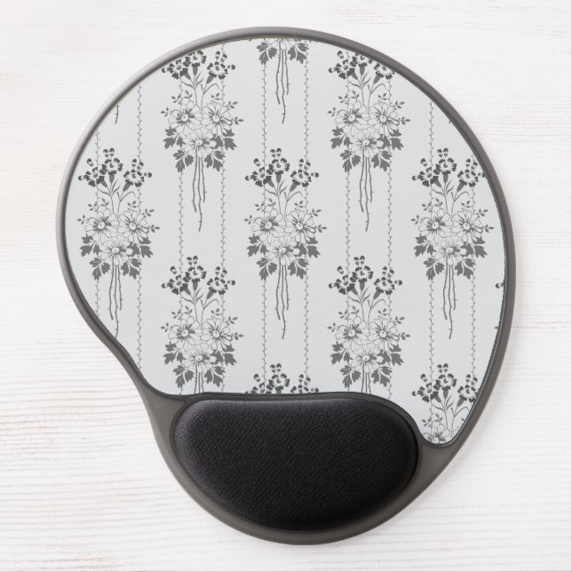 Baroque Wallpaper Flower bouquet grey Gel Mouse Pad (Front)