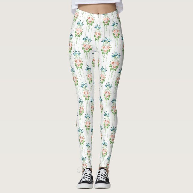 Baroque Wallpaper Flower bouquet Leggings (Front)
