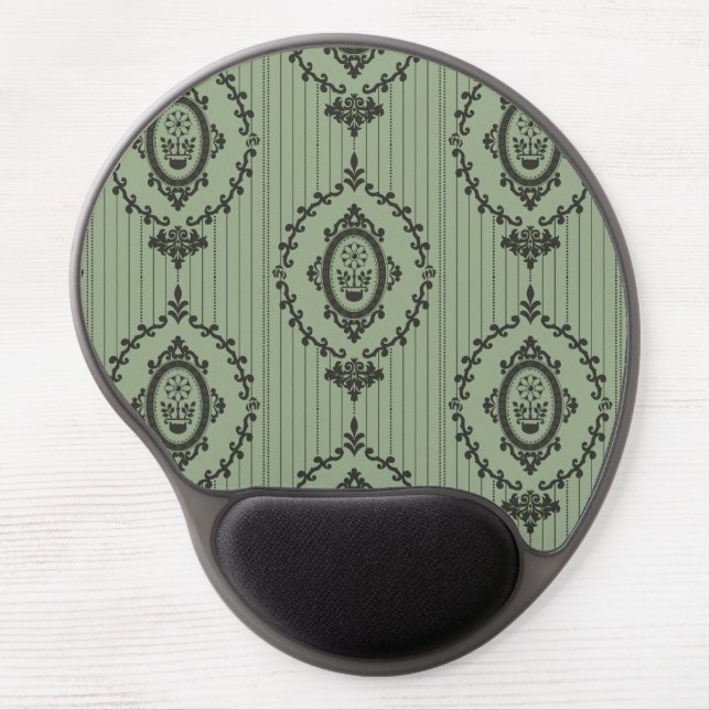 Baroque Wallpaper in Green Gel Mouse Pad (Front)
