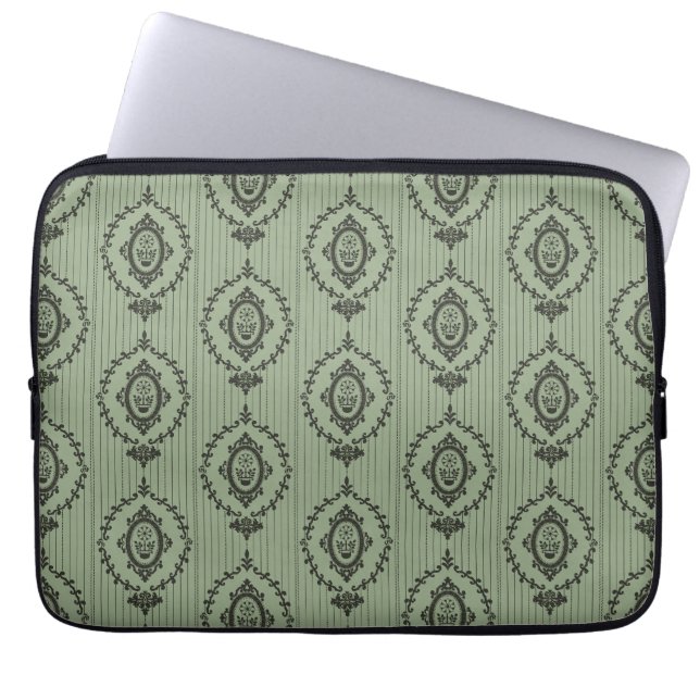 Baroque Wallpaper in Green Laptop Sleeve (Front)