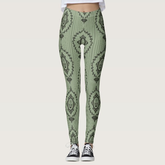Baroque Wallpaper in Green Leggings (Front)