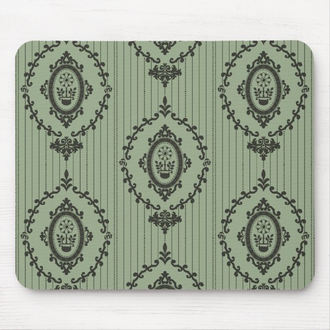 Baroque Wallpaper in Green Mouse Pad (Front)