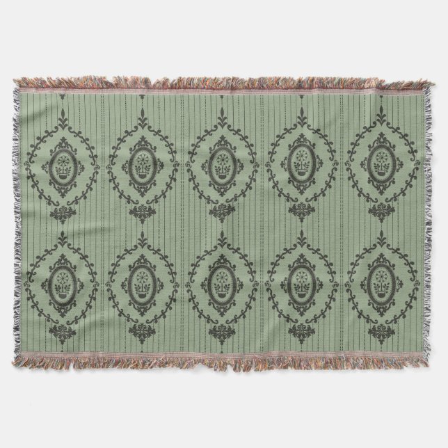 Baroque Wallpaper in Green Throw Blanket (Front)
