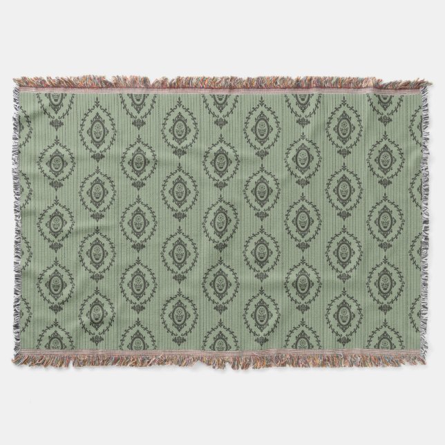Baroque Wallpaper in Green Throw Blanket (Front)