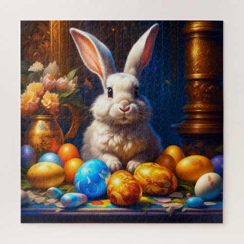 Baroque White Easter Bunny with Eggs Jigsaw Puzzle