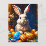 Baroque White Easter Bunny with Eggs Postcard