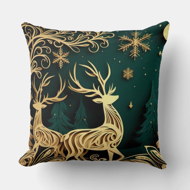 Baroque Winter Stags Throw Pillow (Front)