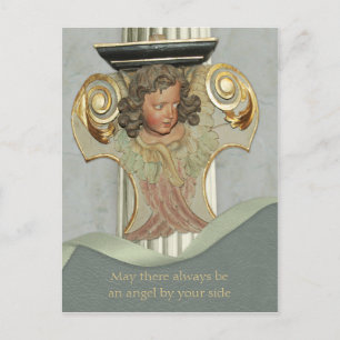 Baroque wood angel CC0340 Blessing words Postcard