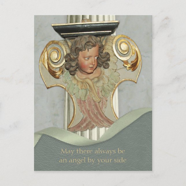 Baroque wood angel CC0340 Blessing words Postcard (Front)