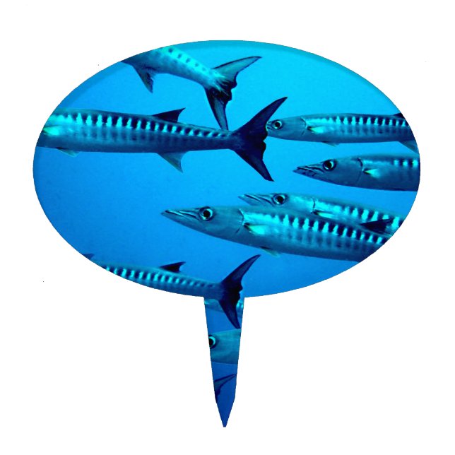 barracuda dive deep sea ocean water tropical wave cake topper (Front)