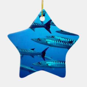 barracuda dive deep sea ocean water tropical wave ceramic ornament