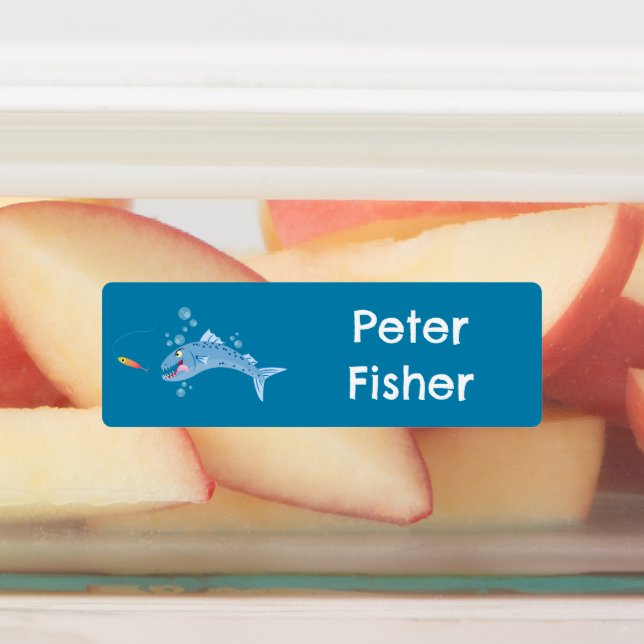 Barracuda fish fishing cartoon personalized labels (Affixed)