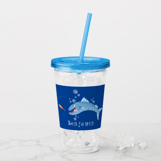 Barracuda fish hungry fishing cartoon illustration acrylic tumbler (Back Ice)