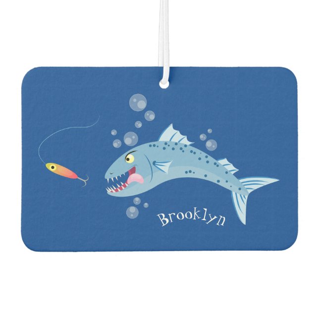 Barracuda fish hungry fishing cartoon illustration air freshener (Front)