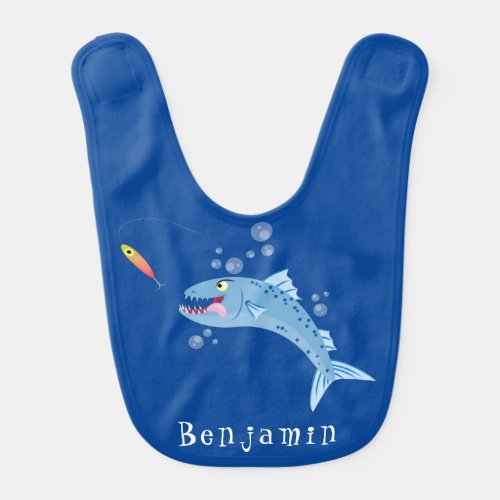 Barracuda fish hungry fishing cartoon illustration baby bib