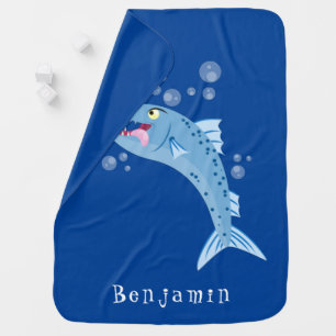 Barracuda fish hungry fishing cartoon illustration baby blanket
