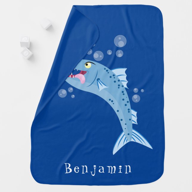 Barracuda fish hungry fishing cartoon illustration baby blanket (In Situ)