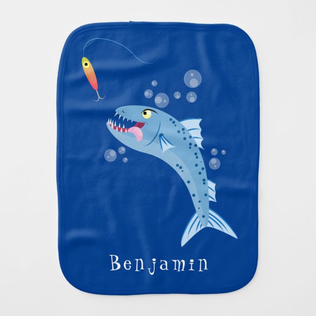 Barracuda fish hungry fishing cartoon illustration baby burp cloth (Front)