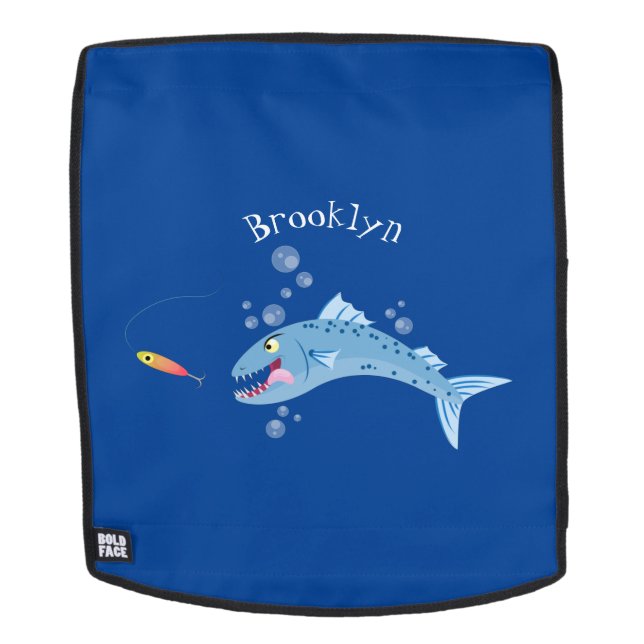 Barracuda fish hungry fishing cartoon illustration backpack (Removable Face)
